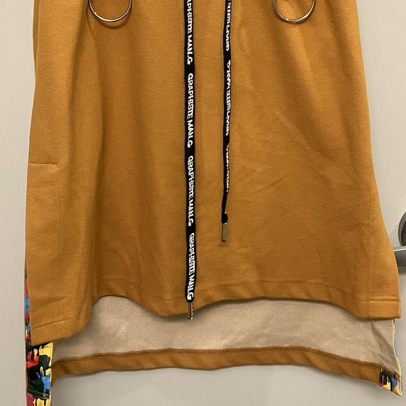 Graphiste Man.G Stylish High Low Side Split Mini Mustard Yellow Skirt - Picture 2 of 6